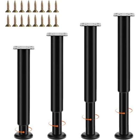 4 pièces Pieds de Meuble réglables en Hauteur 25-42 cm Noir, Pieds de Meuble avec vis, pour canapé, lit, Armoire (1/4)