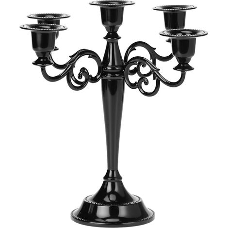 Chandelier Bougeoirs à 5 Bras, 27 cm, Noir, Alliage de Zinc, pour Décoration de Fête, Mariage, Table à Manger (1/5)
