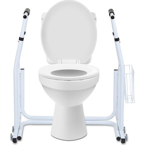 Randaco Maniglione mobile regolabile in altezza Supporto per toilette antiscivolo con cestino portaoggetti