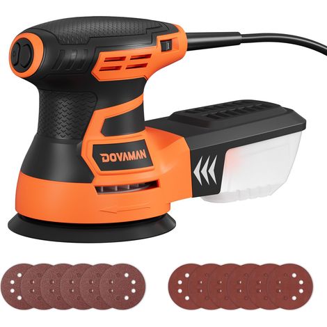 Ponceuse Orbitale Excentrique, 6 Vitesses, 13000 tr/min, Papier Abrasif 12 Pièces, Patin de Ponçage 125mm, Collecteur de Poussière, pour Surfaces en Bois et Acier -Orange (1/5)
