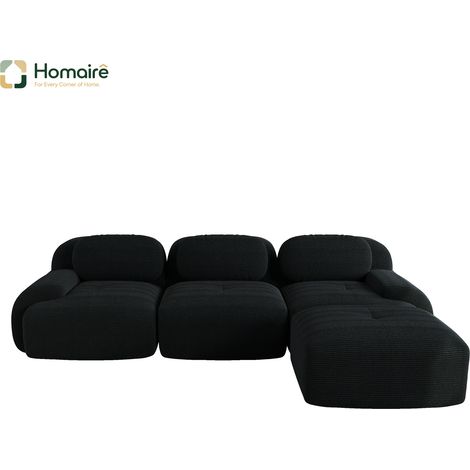 Canapé modulable en velours côtelé noir avec accoudoirs 298 x 178 x 75 cm HOMAIRE (1/4)