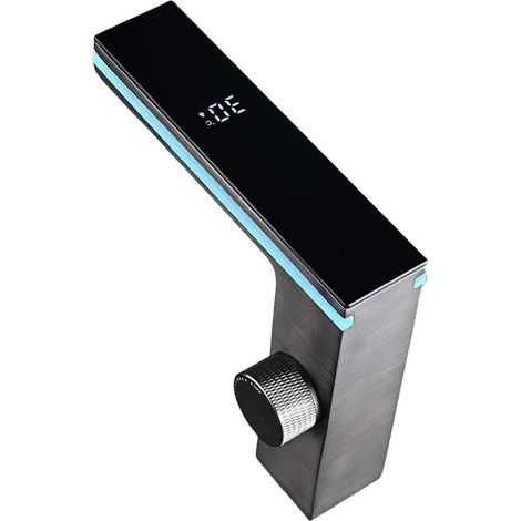 Rubinetto digitale con display della temperatura, rubinetto per bagno con luce LED, display 3D, tubo flessibile da 60 cm, compatibile con acqua calda e fredda, colore nero.