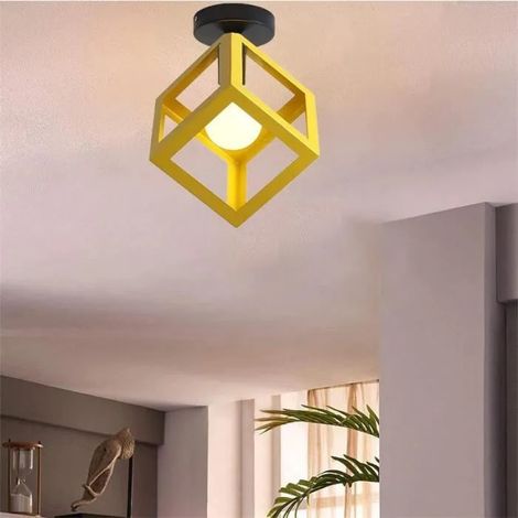 U-Do Plafonnier en Métal Jaune Lampe de Plafonde Carré design Vintage décoration Couloir Salon Cuisine (1/4)