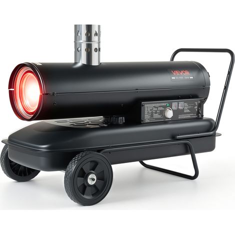 VEVOR Indirekte Heizkanone 30kW Dieselheizgebläse 50L Petroleum-Heizgerät, Heizgebläse für Werkstatt Garage Lager & Baustelle, Thermostatsteuerung, Dual-Fuel-Filterung, Max. 1100m³/h & 192m², Schwarz