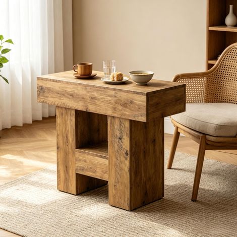 Mesa auxiliar estrecha con estante abierto 80 x 30 x 65 cm en MDF marrón OKWISH (1/5)