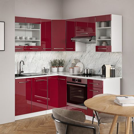 Eckküche Fame-Line, Bordeaux Hochglanz/Weiß, 160 x 60 cm ohne Arbeitsplatte, Vicco
