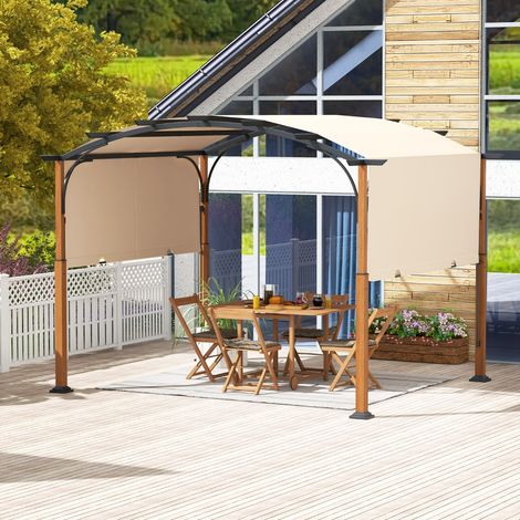 Pergola Rétractable 300x360 CM Pergola Métallique à Arcs pour Patio avec Auvent Rétractable Poteaux Aspect Bois Tonnelle Treillis Beige CW6159 Maison Chic (1/3)