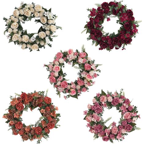Couronne Artificielle en Rotin et Soie Blanche à Pivoines Vintage pour Décoration (1/5)