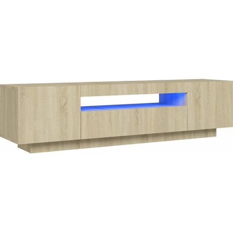 Mueble TV multimedia estante para televisión buffet para televisión comedor salón dormitorio con luces LED roble Sonoma 160 x 35 x 40 cm marrón 020026763