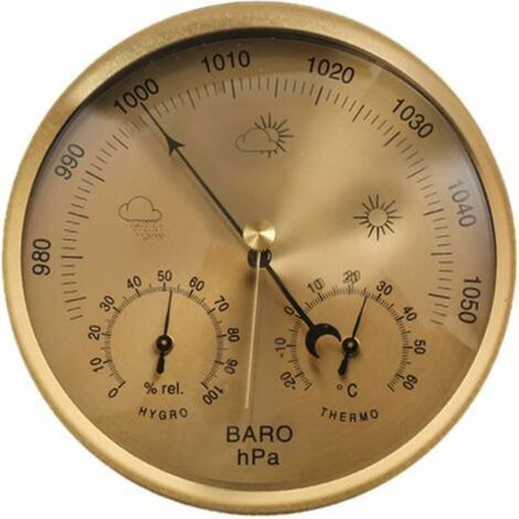 Thermomètre extérieur Hygromètre 3-en-1 baromètre suspendu mural Aucune batterie requise à la maison dorée Utilisation (1/5)