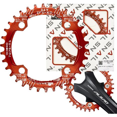 Schnecken-Kettenblatt für 1x-Kurbelgarnitur, 104 mm Lochkreis, 34 Zähne, Narrow Wide, Rot (1/5)