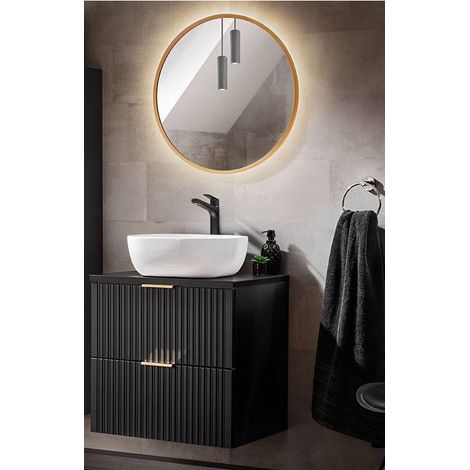 Ensemble meuble vasque à poser 60 cm en bois + miroir - Georgia Black - Livraison gratuite