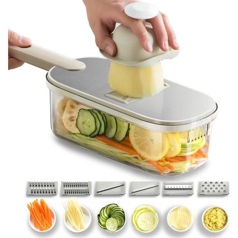 Affettatrice per verdure, affettatrice professionale per verdure, affettatrice manuale per verdure, dimensioni regolabili, include 6 lame e scatola di conservazione, per affettare (1/5)