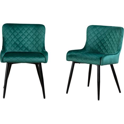 Set of 2 Green Velvet Dining Chairs Kitchen Chairs with Black Metal Legs (1/5)