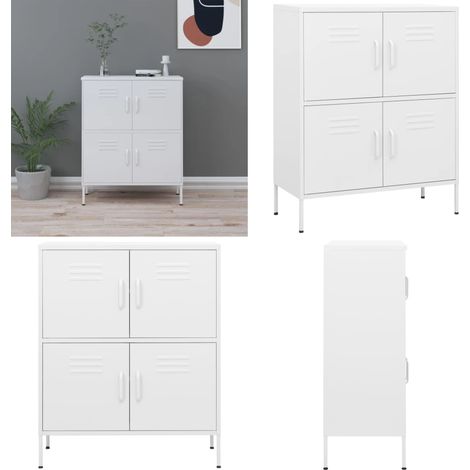 Armoire de rangement Blanc 80x35x101,5 cm Acier - Meuble De Rangement - Armoire Blanche - Armoire Métallique - Rangement Salle De Séjour - Rangement Salon - Home & Living