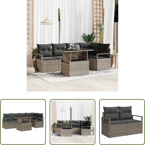 vidaXL Jardin -  Ensemble de canapé de jardin avec coussin 6 pcs Gris Poly rotin (1/5)
