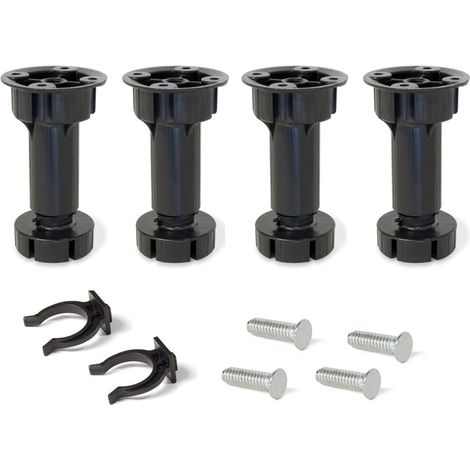 Lot de 4 Pieds réglables,Plastique Noir,Hauteur 148-165mm,Accessoire montage,Cuisine Salle de bain