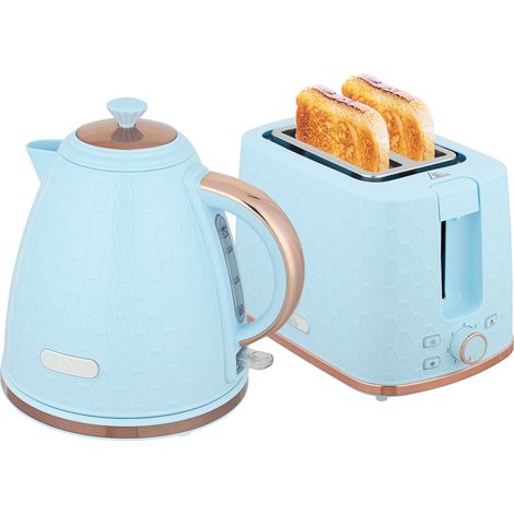 1.7L 3000W Fast Boil Kettle & 2 Slice Toaster Set, Kettle Toaster Set with Auto Shut Off, Browning Controls, Light Blue (1/5)