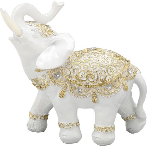 Statue d'Éléphant en Résine Blanche Sculpture Éléphant Lucky pour Décoration d'Entrée Bibliothèque Bureau Domestique (1/5)