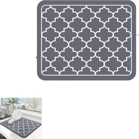 Tapis d'égouttage lot de 1 gris 40 x 50 cm absorbant résistant à la chaleur étanche et antidérapant pour séchage de la vaisselle cuisine et plan de travail (1/5)