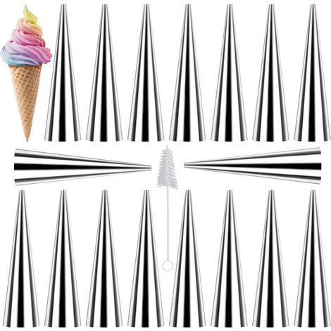 Moldes cónicos antiadherentes de acero inoxidable apto para uso alimentario, juego de 16 piezas con cepillo de limpieza para horno, 12 cm (1/5)