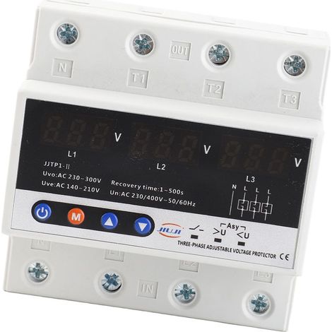 Disjoncteur Din Rail Automatique Triphasé 63A 380V - Protector de Sur/Sous Tension avec Réglage et Recouvrement (1/4)