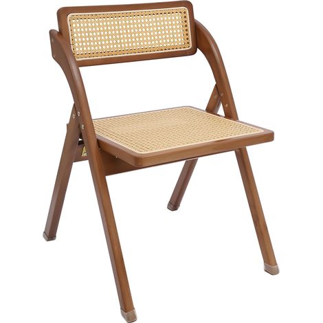 Chaise pliante en rotin – Bois massif, PE tressé, 100 kg, dossier ergonomique – Pour salon, terrasse, balcon – Design rétro (1/5)