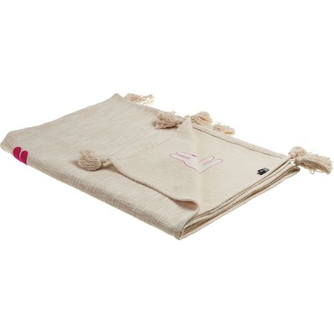 Coperta in cotone motivo lama plaid nandyal 130 x 180 cm beige e rosa Nandyal