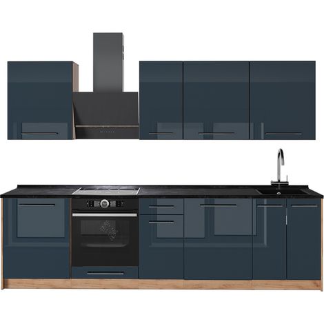 Cucina componibile Fame-Line, Blu scuro lucido/Rovere dorato, 280 cm, PL Antracite, Vicco (1/5)