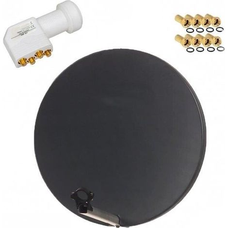 HDME Parabole satellite fibre composite gris anthracite 60cm BRIDES INOX + LNB quad HD 4K