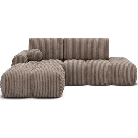 Canapé d’angle convertible 3 places tissu BINUTO 227cm - Coffre de rangement angle gauche-Marron-angle gauche (1/5)