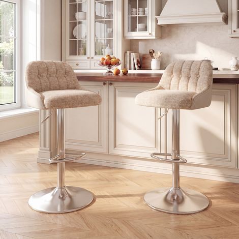 COLAMY Lot de 2 Tabourets de Bar Pivotants, Chaises de Bar Modernes Réglables en Tissu Rembourré, avec Dossier Capitonné, Hauteur Ajustable pour Bar, Îlot de Cuisine, Salle à Manger,marron (1/5)