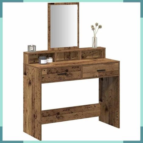 Table de toilette - 865152 - Bois ancien - 2 tiroirs - Miroir (1/5)