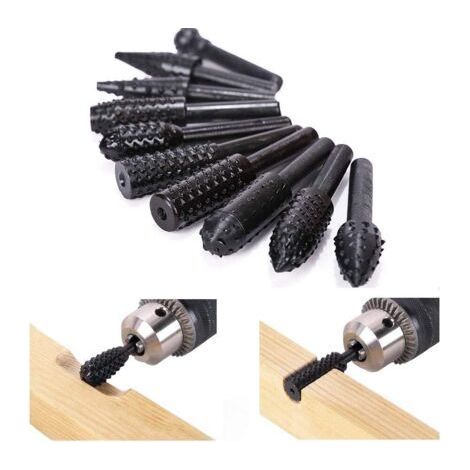 10 Woodworking Rasps Set Wood Shank Milling Drill Bit Tool Wood Carving Sander Grinding Wheel Taper Shank Twist Drill Bit for Rotary Tools (1/4)