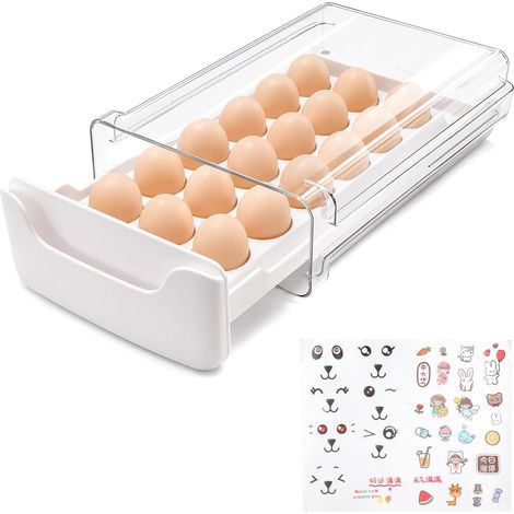 Boîte à œufs pour réfrigérateur 18 œufs blanche avec tiroir motif chat (1/5)