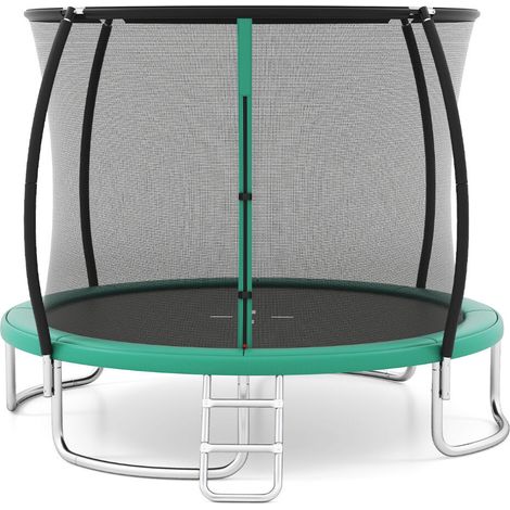 Trampoline extérieur vert 10 pieds avec filet de sécurité et cadre en acier galvanisé pour jardin, cour et plein air (1/4)