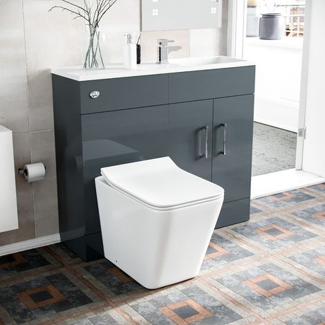 James 1000mm Freestanding Grey Slimline Vanity Basin WC Unit BTW Rimless Toilet (1/5)
