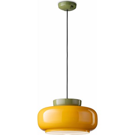 Sospensione Vintage Decò Maracana Ceramica-Vetro Giallo-Verde 1 Luce E27 (1/3)