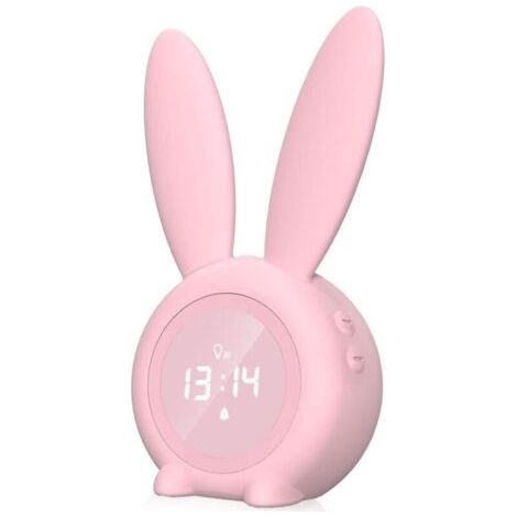 Réveil enfant, veilleuse lapin mignonne avec fonction snooze, réveil lumineux pour filles et garçons, veilleuse programmable, rose (1/4)