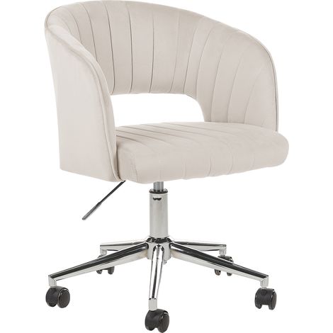 Silla de oficina de terciopelo beige claro negro plateado giratoria ajustable acolchado Katonah