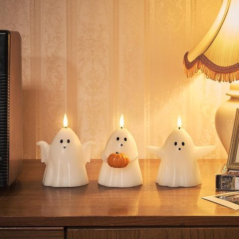 Lot 3 bougies fantômes sans flamme LED blanc chaud avec minuterie (1/4)