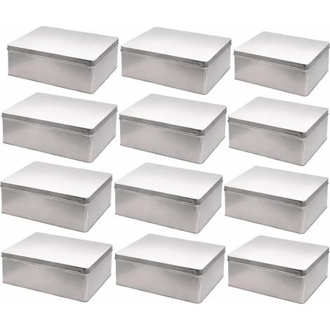Lot de 12 Boîte métal, Fer-blanc vernis alimentaire, Couvercle hermétique, Rangement cuisine, Stockage sec