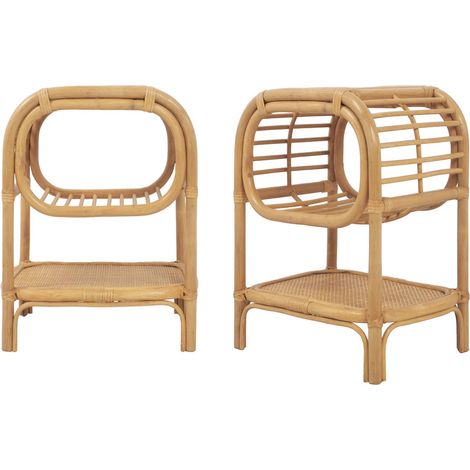 sweeek - 2er-Set Nachttische aus gebogenem Natur-Rattan, 1 Ablage, 1 Nische (1/5)