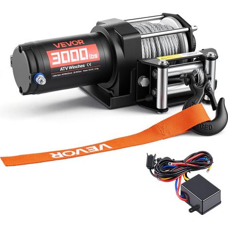 Pour tracter ATV et UTV, treuil électrique 12V 3000 lb avec câble acier 5 mm x 12 m et commande filaire (1/5)