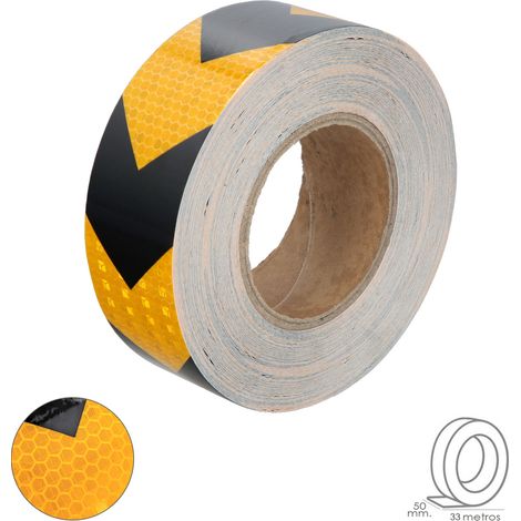Gelb/schwarzes reflektierendes Klebeband 50 mm. x 33 Meter. Hausgebrauch. (1/2)