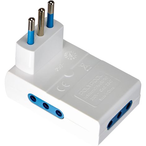 POLYPOOL SECUR - ADATTATORE SALVASPAZIOSPINA CON 3 PRESE 10A 2P+T 250V - COLORE BIANCA (1/5)