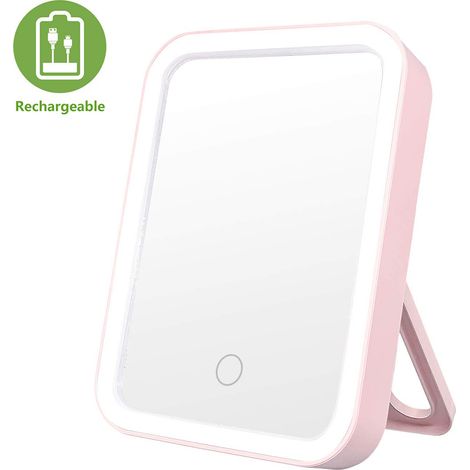 Miroir de maquillage LED portable avec 3 réglages d'éclairage, 1 grand miroir lumineux sans fil pour les voyages