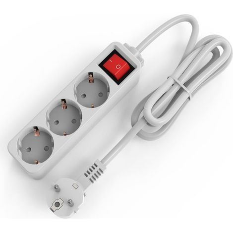 Multiprises 3 Prises Extension D'alimentation de 3G1.0m㎡ 1.5 Mètre Câble et Interrupteur et Sécurité Enfant Blanc Prise de Type Prise européenne (1/3)