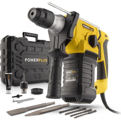 Powerplus Perceuse à Percussion Électrique POWX1197 - 4 en 1 : Perceuse Filaire de 1500 W et 5 J, SDS plus, 7 Acc