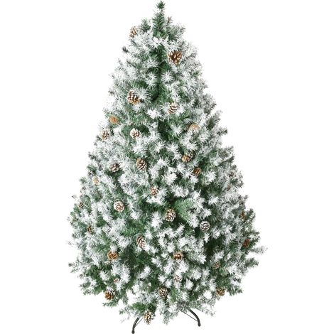 Árbol de Navidad artificial de 180 cm cubierto de nieve con 800 ramas y piñas, apertura automática y base plegable, color verde. (1/5)